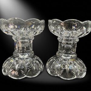 Bohemia Lead Crystal Pedestal‎ Egg Cups Pair Vintage Czech Glass Holders Sorbet